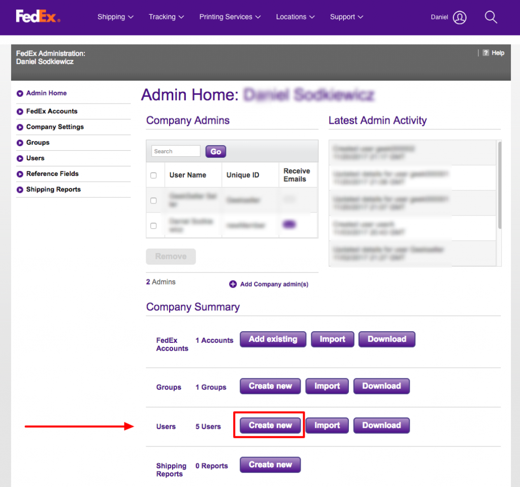 Inviting a User to Your FedEx Account