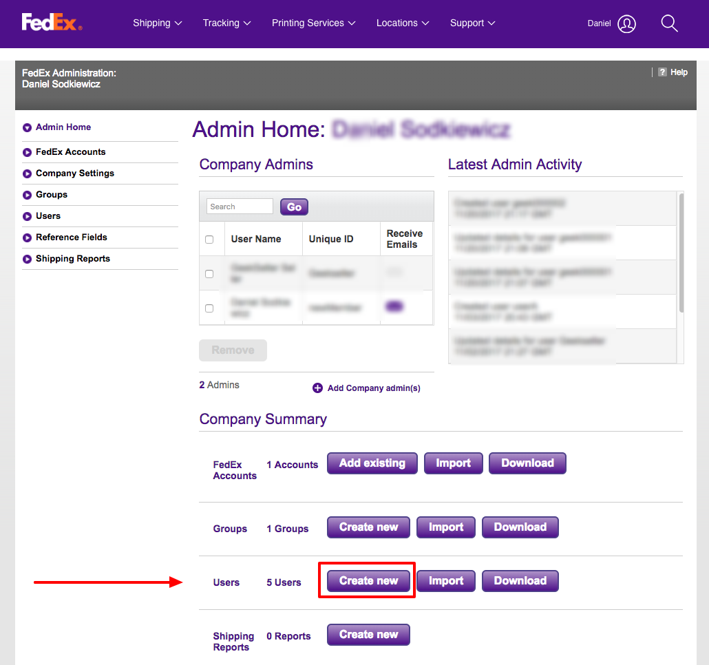 Inviting a User to Your FedEx Account