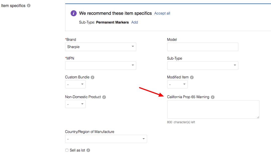 California Prop 65 Warning on  listings - GeekSeller Support