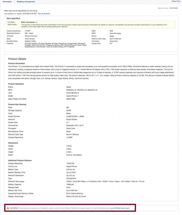 California Prop 65 Warning on eBay listings GeekSeller Support