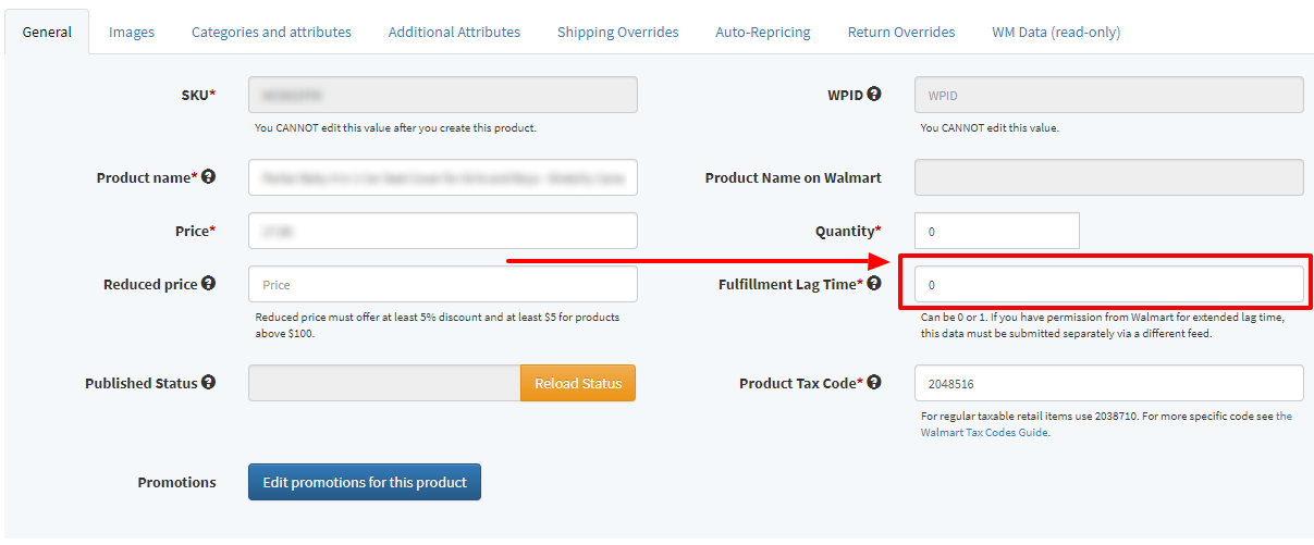 Changing lag time for Walmart products