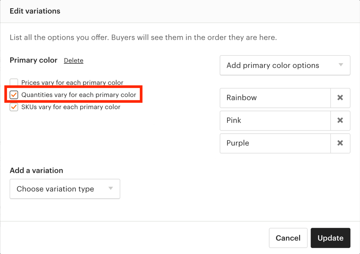 Quantity must be consistent across all products - Etsy error